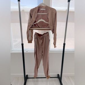 MESHKI Kylia Satin Tracksuit Set Rose Gold XS